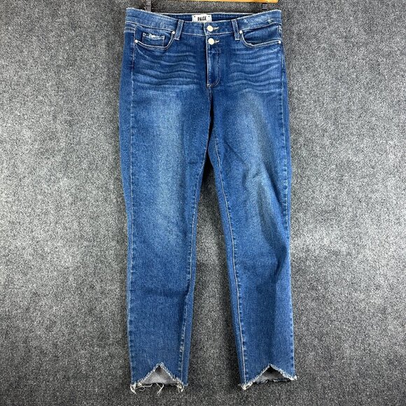 PAIGE Jeans Womens 31 Hoxton Ankle Cotton Stretch Medium Wash Raw Hems Pockets - Picture 1 of 11